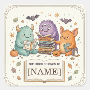 Personalisiertes Halloween-Monster-Exlibris für Ki Quadratischer Aufkleber