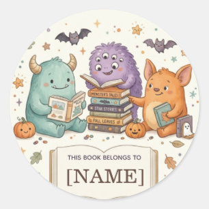 Personalisiertes Halloween-Monster-Exlibris für Ki Runder Aufkleber