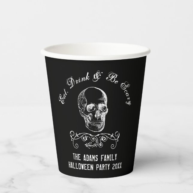 Personalisiertes Halloween-Party aus Schwarzweiß Pappbecher (Vorderseite)