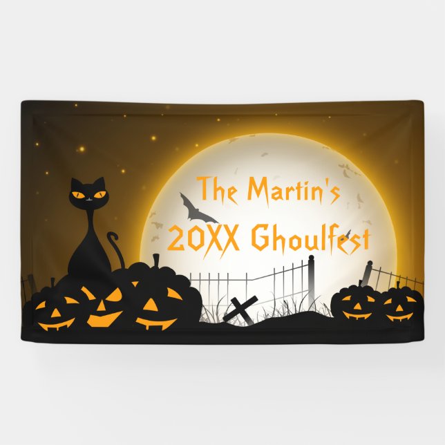 Personalisiertes Halloween-Party Banner Katzenpump (Horizontal)