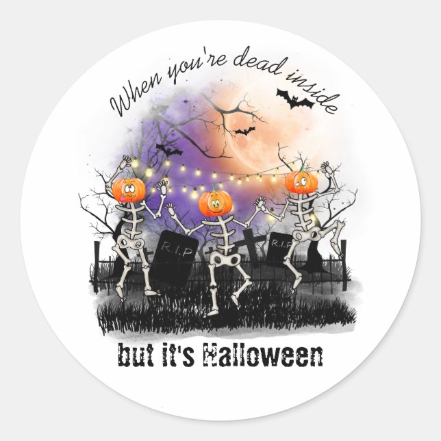 Personalisiertes Halloween-Tanzskelett Niedlich Runder Aufkleber (Vorderseite)