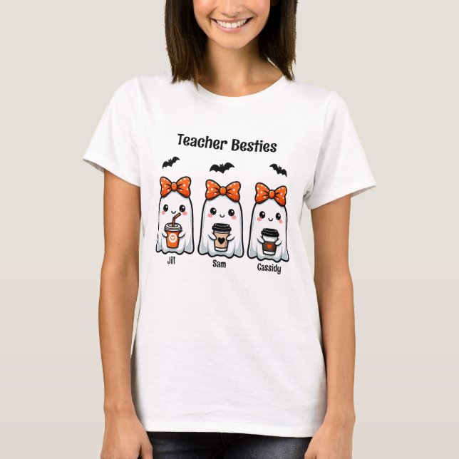 Personalisiertes Halloween "Teacher Besties" T-Shirt (Vorderseite)