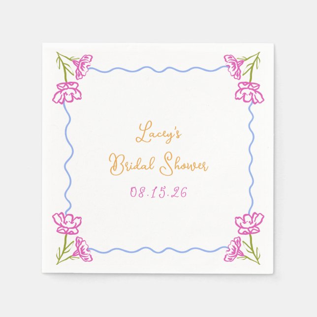 Personalisiertes handgezeichnetes Chic Floral Brau Serviette (Vorderseite)