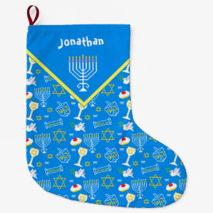 Personalisiertes Hanukkah-Muster Großer Weihnachtsstrumpf