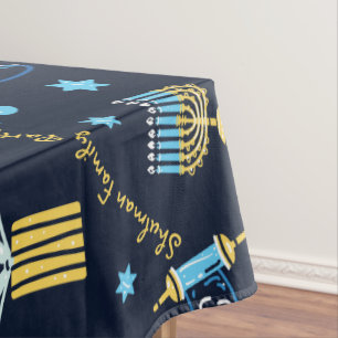 Personalisiertes Hanukkah Party Menorah Dreidel Tischdecke