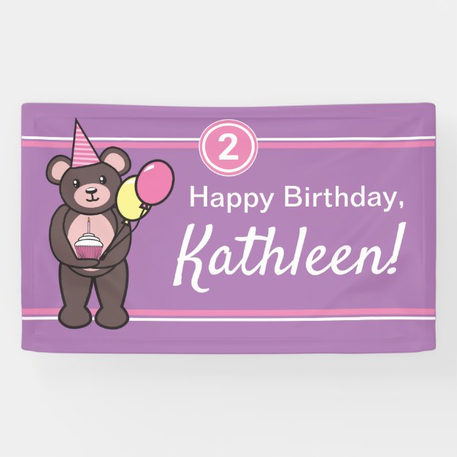 Personalisiertes Happy Birthday Teddy Bär Banner (Horizontal)