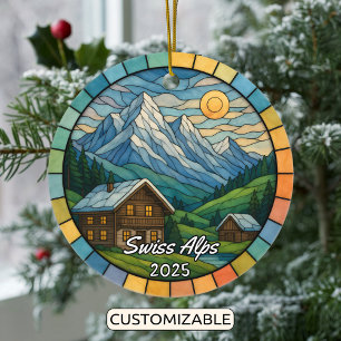 Personalisiertes Hartglas Schweizer Alpen, Schweiz Keramik Ornament