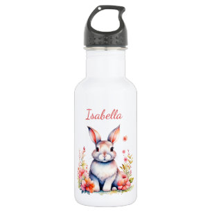 Personalisiertes Hasen in rosa Blume Edelstahlflasche