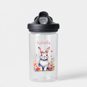 Personalisiertes Hasen in rosa Blume Trinkflasche