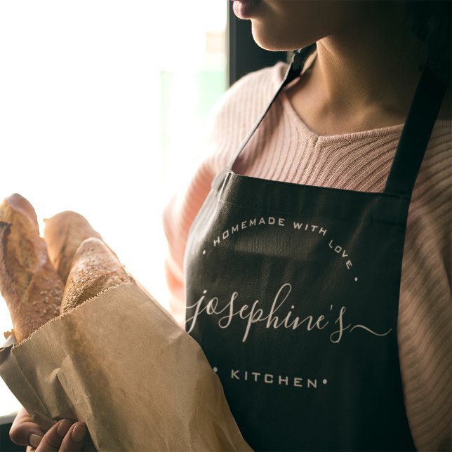 Personalisiertes Haus mit Liebe Küche Schürze (Black white personalized script elegant apron)