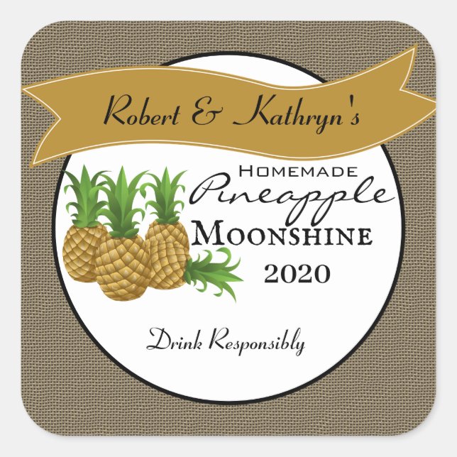 Personalisiertes hausgemachte Ananas-Moonshine Quadratischer Aufkleber (Vorderseite)