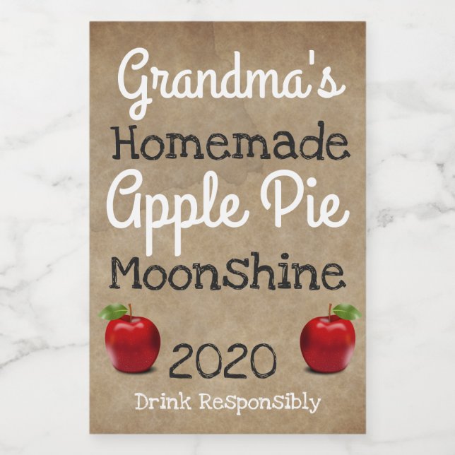 Personalisiertes, hausgemachte Apple Pie Moonshine Lebensmitteletikett (Einzelnes Label)