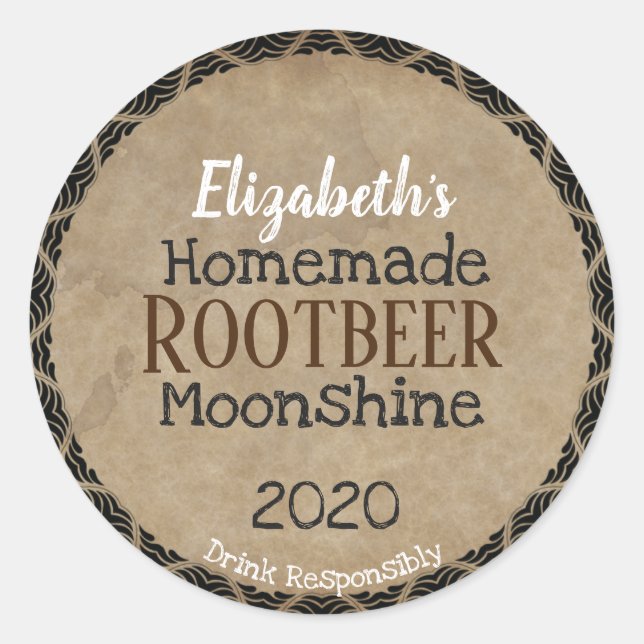 Personalisiertes hausgemachte Moonshine-Label Runder Aufkleber (Vorderseite)
