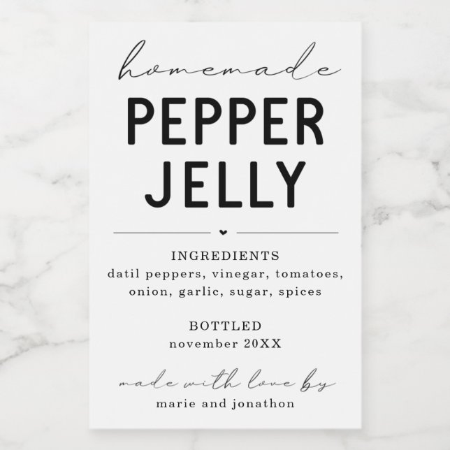 Personalisiertes hausgemachte Pepper-Jelly-Label Weinetikett (Einzelnes Label)