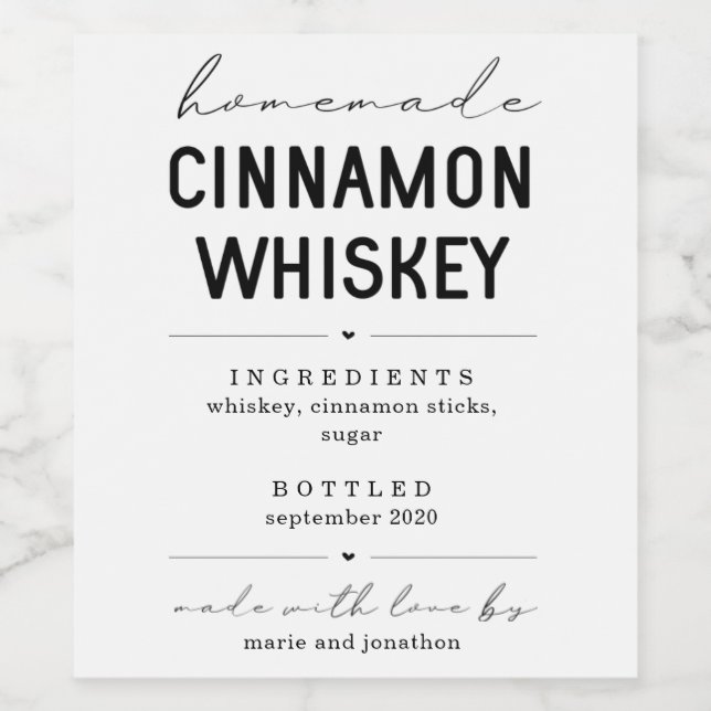 Personalisiertes hausgemachtes Cinnamon Whiskey Fl Weinetikett (Einzelnes Label)