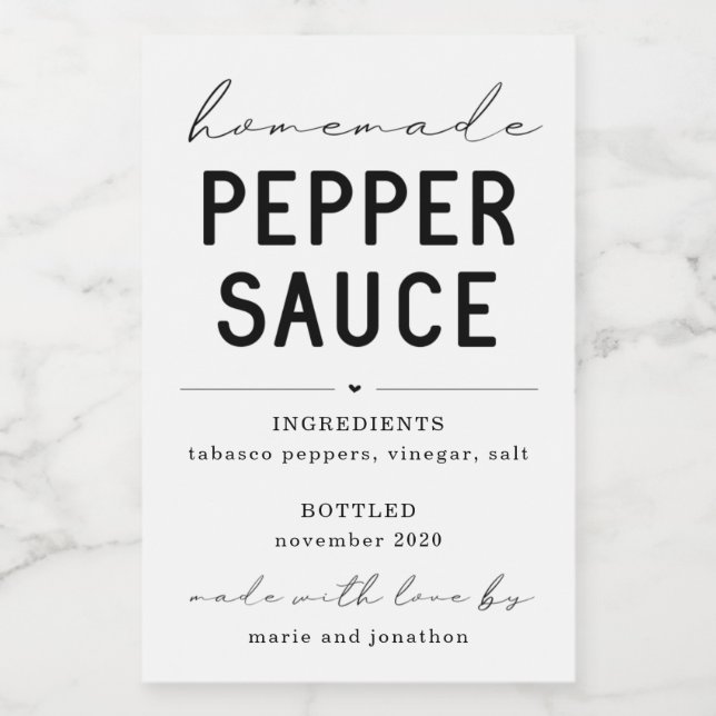 Personalisiertes hausgemachtes Pepper Sauce Label Weinetikett (Einzelnes Label)