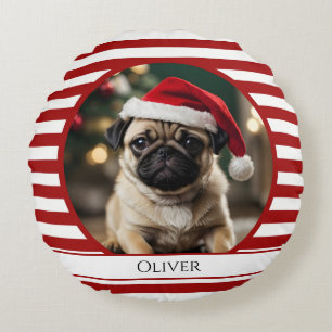 Personalisiertes Haustier Foto Candy Cane Rote Str Rundes Kissen