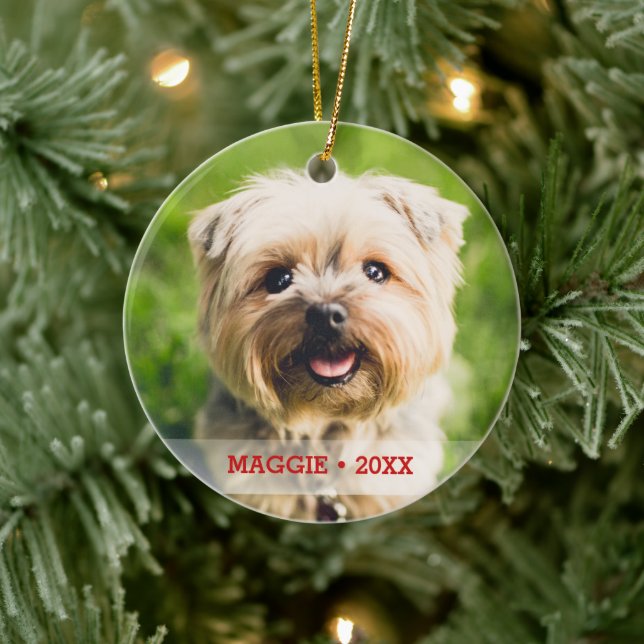 Personalisiertes Haustier Foto Doppelseitiger Weih Keramik Ornament (Baum)