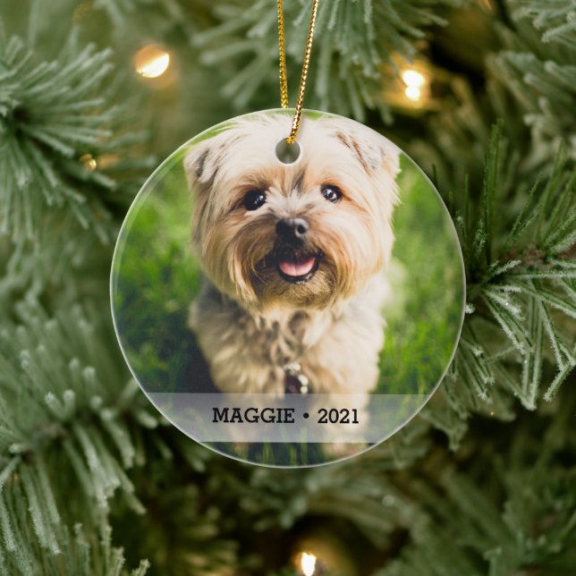 Personalisiertes Haustier Foto Doppelseitiger Weih Keramik Ornament (Baum)