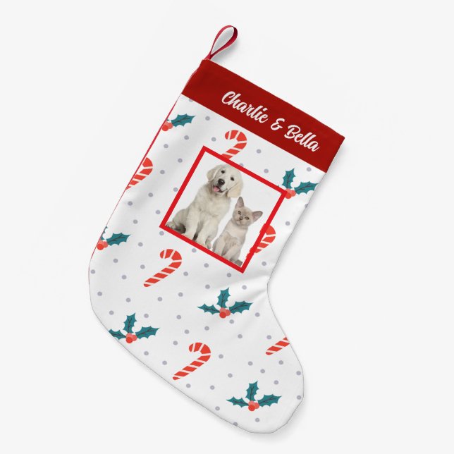 Personalisiertes Haustier Foto und Name Holly Berr Kleiner Weihnachtsstrumpf (Vorderansicht (hängend))