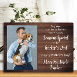 Personalisiertes Haustier Foto Vatertag Hund Vater Fotoplatte<br><div class="desc">"Jeder Mensch kann ein Vater sein, aber es braucht jemanden, der etwas Besonderes ist, Dein Hund Vater zu sein!" ! Dieser Vatertag gibt dem Vater eine niedliche personalisierte Begleiter-Foto-Plakette von seinem besten Freund. Personalisieren Sie mit dem Namen und dem Lieblings-Foto des Hundes. Diese Hundedärmertafel wird ein Liebling aller Hundedads und...</div>