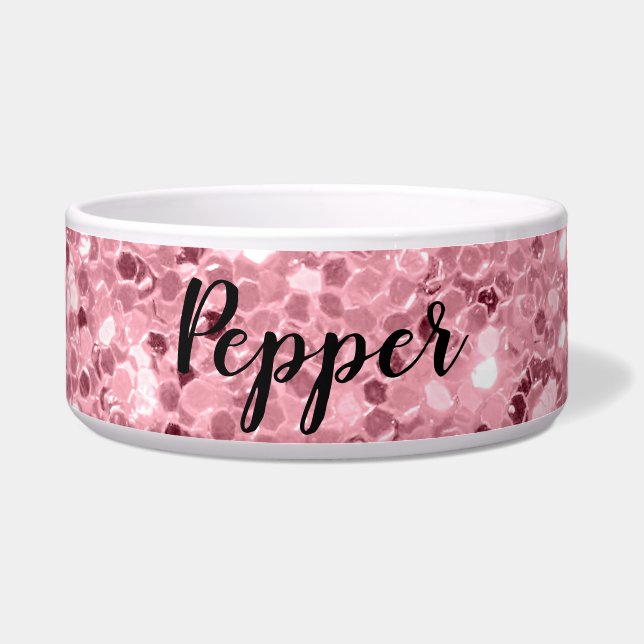 Personalisiertes Haustier rollt Rosen-GoldGlitzer Napf (Vorderseite)