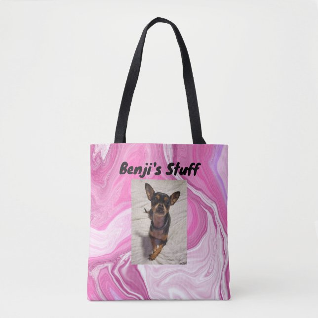 Personalisiertes Haustier | Rosa und Weiß Tasche (Vorderseite)