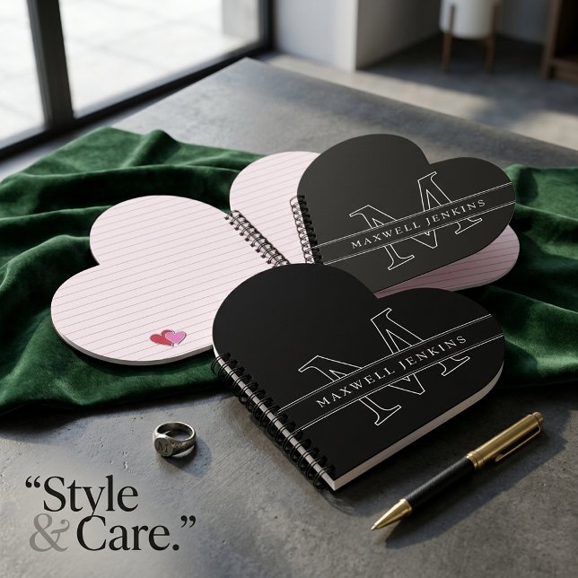 Personalisiertes Heft-Notebook mit Monogramm und N Notizbuch (Personalized Heart Notebook with Monogram & Name)