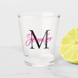 Personalisiertes Heiß-Rosa und Schwarzes Monogramm Schnapsglas