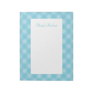Personalisiertes Hellblau-Gingham-Notizbuch Notizblock