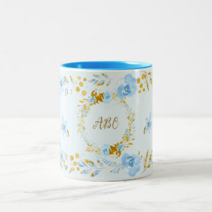 Personalisiertes hellblaues Aquarellgold Zweifarbige Tasse