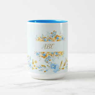 Personalisiertes hellblaues Aquarellgold Zweifarbige Tasse