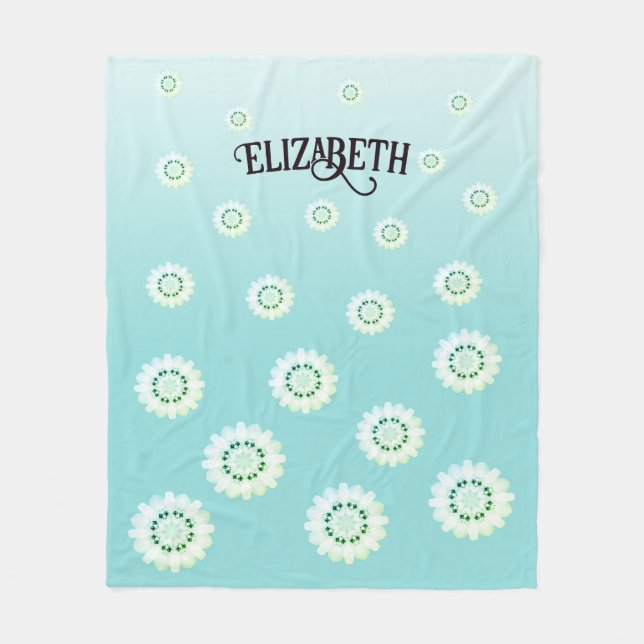 Personalisiertes hellblaues Blumenmuster Fleecedecke (Vorderseite)