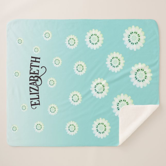 Personalisiertes hellblaues Blumenmuster Sherpadecke (Vorderseite (Horizontal))