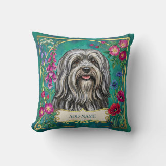 Personalisiertes hellgraues Lhasa-Apso-Blumenkisse Kissen