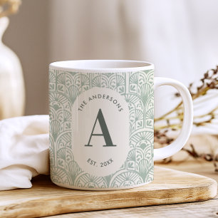 Personalisiertes Hellgrün Monogramm Eleganter Art  Kaffeetasse