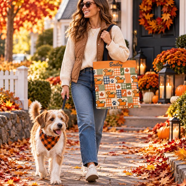 Personalisiertes Herbst-Patchwork-Hund-Kürbis über Tasche (Von Creator hochgeladen)