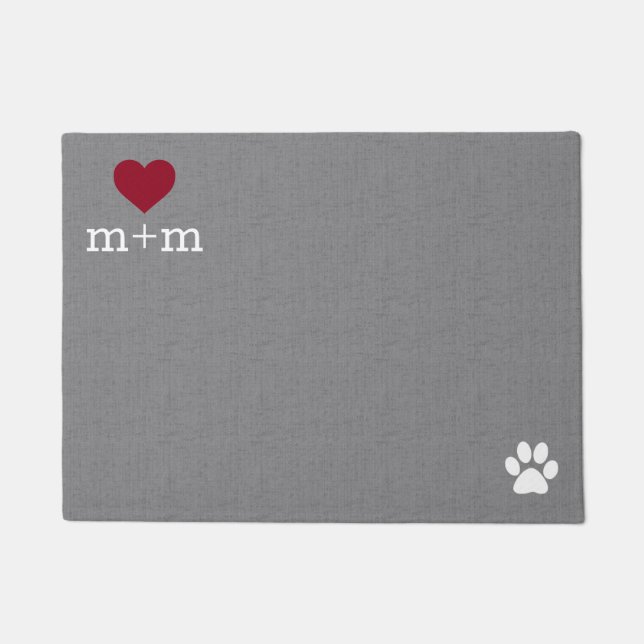 Personalisiertes Herz Begrüßung Graue Pet Mat Fußmatte (Vorderseite)
