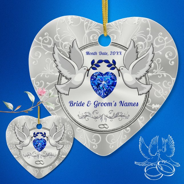 Personalisiertes Herz, Braut- und Gräueldekoration Keramik Ornament (Sapphire Ornaments. Personalized Wedding Ornaments. Wedding ornaments for bride and groom.     )