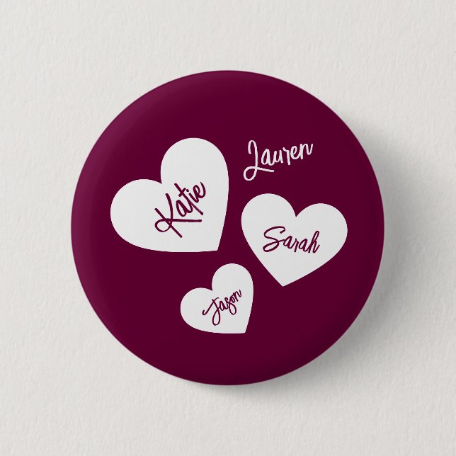 Personalisiertes Herz-Burgund Button (Vorderseite)