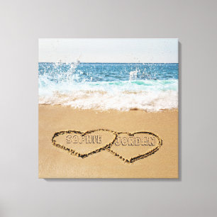 Personalisiertes Herz im Sand Leinwanddruck
