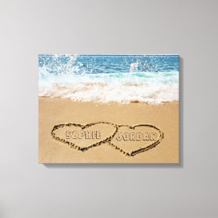 Personalisiertes Herz in Sand Leinwanddruck