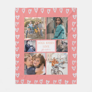 Personalisiertes Herz Liebe Rosa Collage Oma Fleecedecke