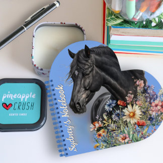 Personalisiertes Herz-Shaped Black Horse Notizbuch
