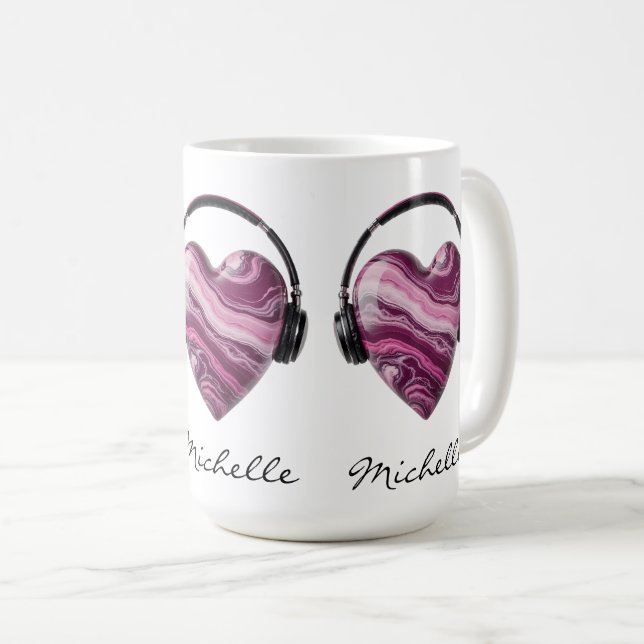 Personalisiertes Herz und Kopfhörer Kaffeetasse (VorderseiteRechts)