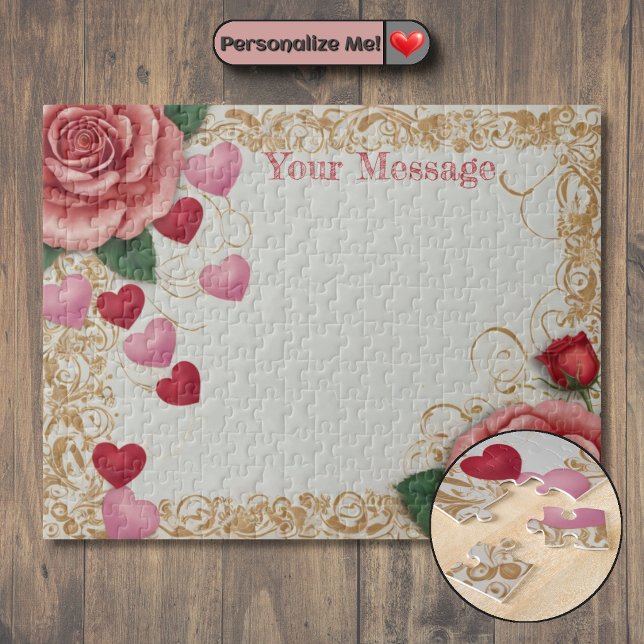 Personalisiertes Herz und Rose (Customizable Heart and Rose Jigsaw Puzzle)