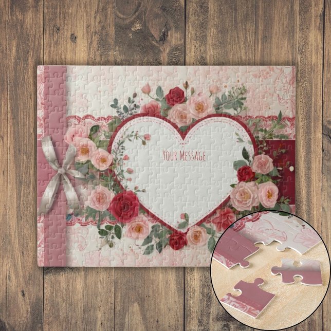 Personalisiertes Herz und Rose (Personalized Heart and Rose Jigsaw Puzzle)