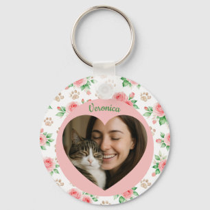 Personalisiertes Herzfoto & Aquarell-Blumenmotiv  Schlüsselanhänger