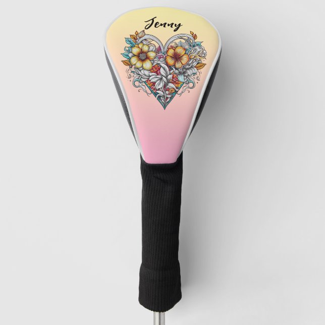 Personalisiertes Herzherz Romantik Golf Headcover (Vorderseite)
