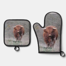 Personalisiertes Highland-Cow-Ofenhandschuh & Topf